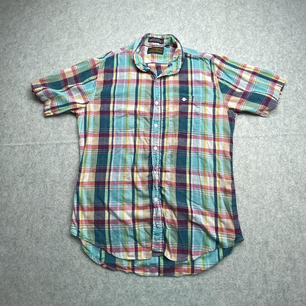 Eddie Bauer Shirt Mens Large Multicolor Plaid Short Sleeve Button Up Casual
